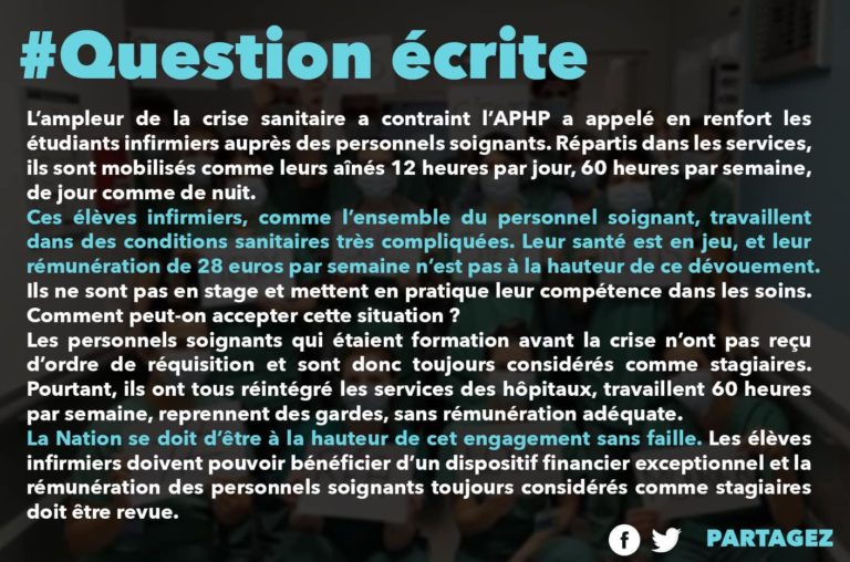 QUESTION ÉCRITE : MIEUX  RÉMUNÉRER LES SOIGNANTS MOBILISÉS